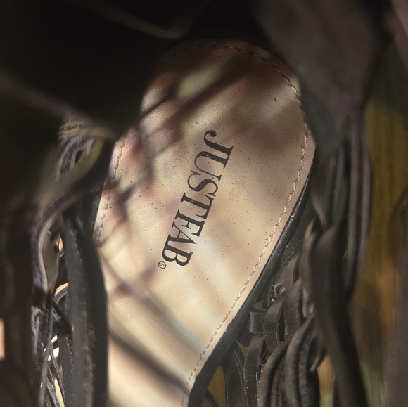 Justfab Helena Black faux leather gladiator platform Heels Sandals Womens 7.5 - Picture 12 of 12